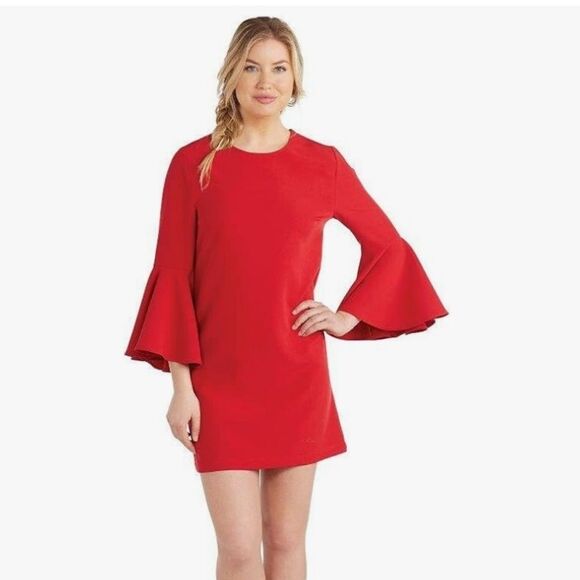Just Me red bell sleeve midi dress size Small - Picture 1 of 15